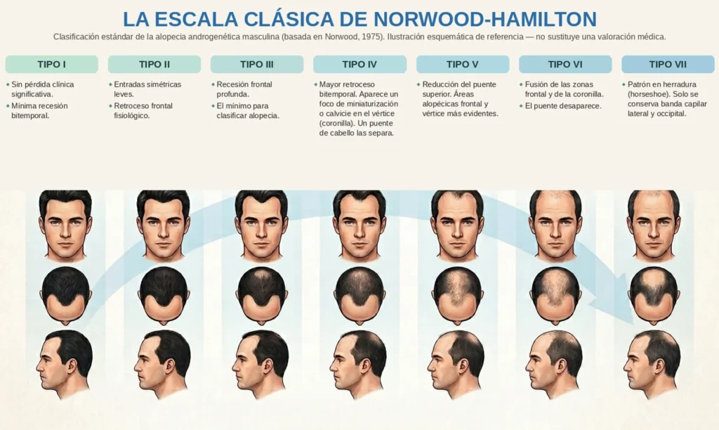 Escala de Norwood-Hamilton: los 7 tipos de alopecia androgenética masculina, de leve a avanzada